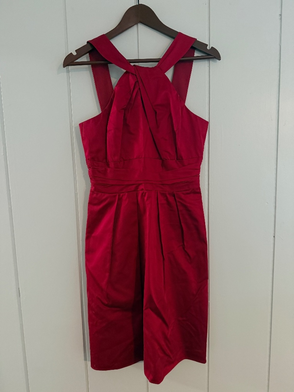 David’s Bridal Size 6 Red Dress Halter Bow Pleated Pockets Formal
